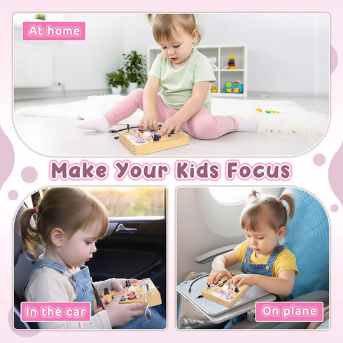19 10 1 2 3 1-3 Joyreal Busy Board with LED Lights and Switches, Montessori Toys for Year Old, Wooden Sensory Activity