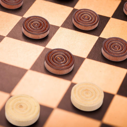 48 Pieces Wooden Checkers 1.06 Inch with Stackable Ridge in Drawstring Storage Pouch
