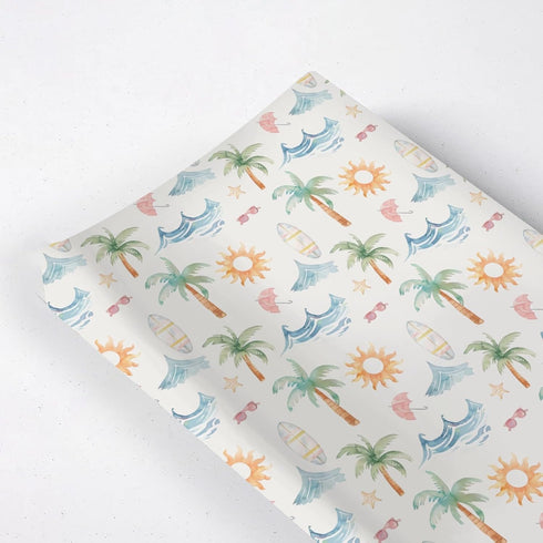 KuphiL10C Summer Beach Theme Palm Tree Starfish Sun Pattern Baby Changing Pad Cover,