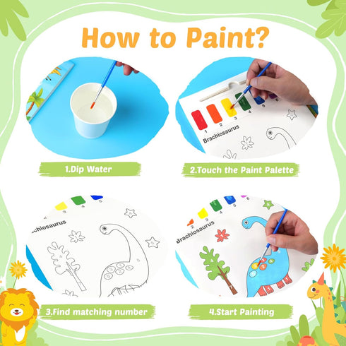 2 Pack Water Coloring Books for Toddlers, Mess Free Painting Set for Kids 3-6, Dinosaur & Animals Art Supplies for Gifts