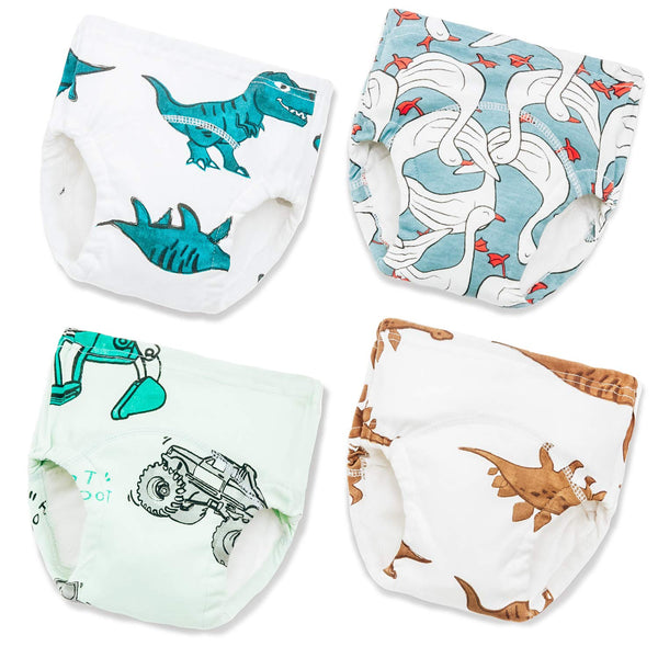 Joyo roy 4 Pack Soft Potty Training Pants for Boys, 3T Reusable Toddler Underwear, Waterproof Dinosaur Pee Pants
