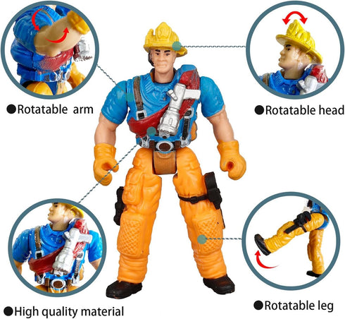 8 Playset Pieces Firefighter Action Figures Fireman Figurines Toys with Tools for Party Decoration People Figures