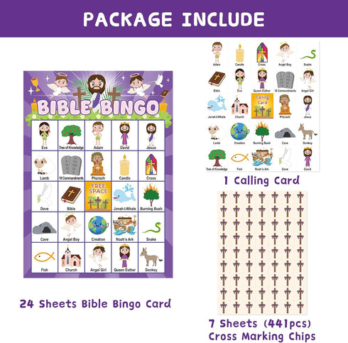 24 WorldBazaar Bible Bingo Game for Kids Players Spring Jesus Christian Bingo Game Cards Vacation Bible Sunday School