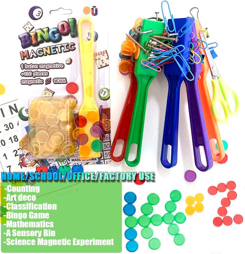 Counting Magnetic Bingo Wand with Metal Ringed Chips for School/Game Chips Plastic Markers Education STEM Tool