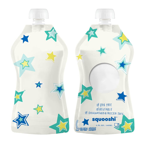12 Pack 5 oz Squooshi Reusable Baby Food Pouches for Toddlers | BPA Free Plastic, Food Safe, Freezer Safe | Refillable