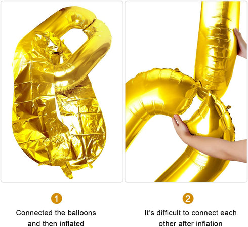 Gejoy 24 Pieces Chain Balloons, 16 Inch Foil 90s Balloons for Hip Hop Party Decorations, Gold