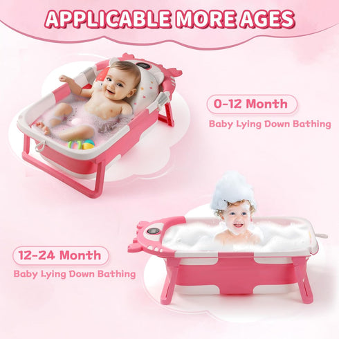 0-36 Baby Bathtub,Collapsible Baby Bath Tub with Thermometer & Soft Floating Cushion,Portable Travel Baby Bathtubs