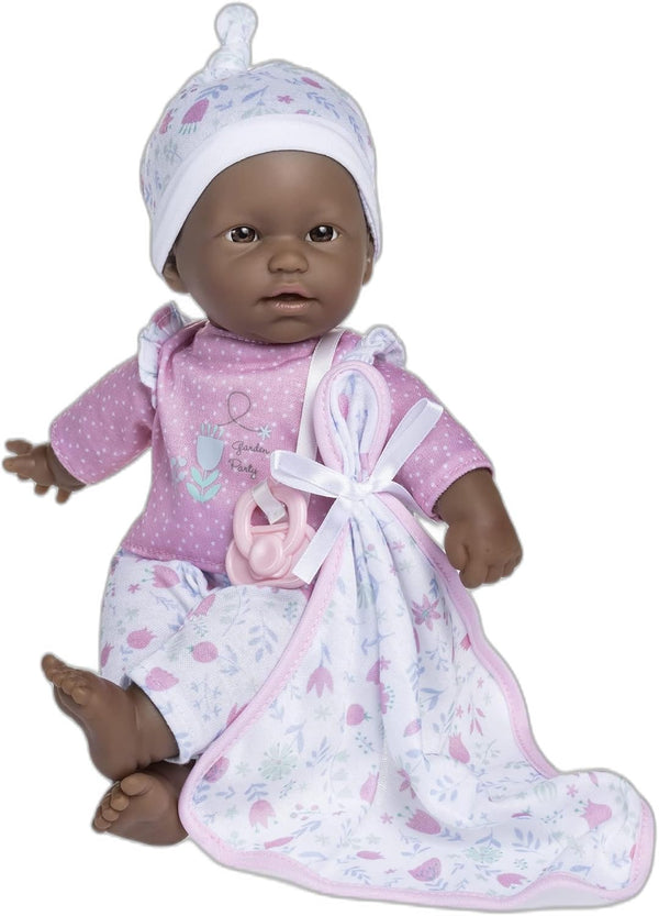 JC Toys La Baby African American 11-inch Soft Body Baby Doll, Washable with Removable Pink Floral Outfit