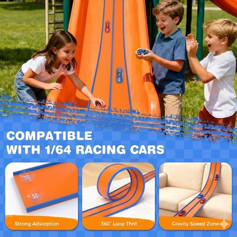 15 Set 2 3 Ft Flexible Race Track for Kids, DIY Car Track with Toy Cars & Suction Cup Ramps, Easter Basket Stuffers