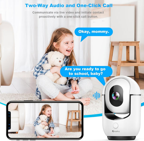Cloarks 2K 2-Way 24/7, 2 Pack Pan/Tilt Security Camera, WiFi Indoor Camera for Home Security with AI Motion Detection