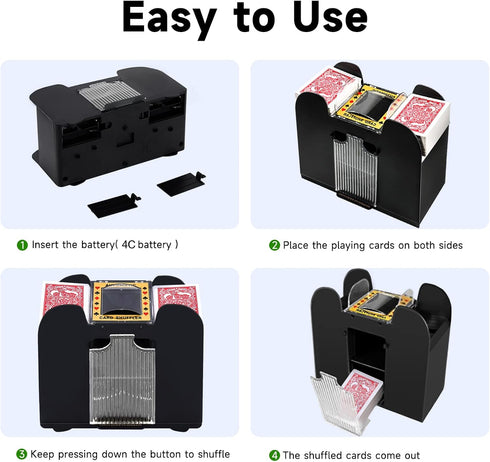 Automatic Card Shuffler - Electric Battery-Operated for 1/2/4/6 Decks, Casino Card Game for Home Parties