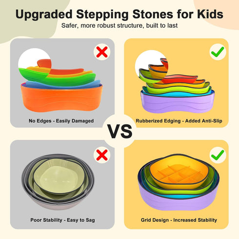 OZMI Balance Stepping Stones for Kids, 5 Pcs Non-Slip Plastic Kit with Storage Bag for Indoor Outdoor Play