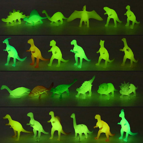 96 Set(24 Piece Glow in Dark Mini Dinosaur Toy Style), Plastic Realistic Dino Figure, Kid Birthday Party Favors