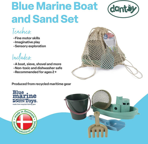 Dantoy Blue Marine Toys - 5pcs Boat & Sand Playset, Recycled Maritime Gear for Beach, Pool, and Sandbox Fun