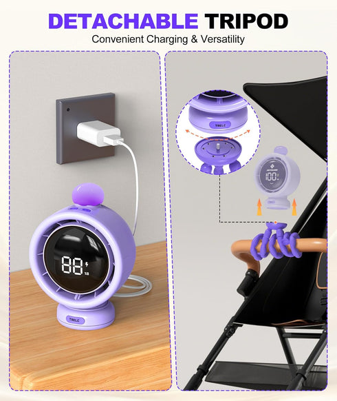 1-100 3800mA TRELC Baby Stroller Fan Large, Bladeless Fans, Oscillating Turbo Desk Fan with LED Display & Night Light