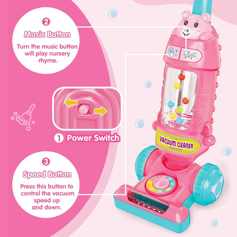 1-3, 18M+ FS Kids Vacuum Toy That Really Works with Lights & Sounds, Pretend Play Toy Vacuum for Toddlers Toddler