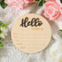 NQEUEPN 5.9 Inch Baby Announcement Sign, Wooden Hello World Newborn Welcome Sign Birth Baby Name Plaques for Photo