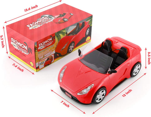 KeepRunning Convertible Car for Dolls, Glittering Deep Red Convertible Doll Vehicle with Working Seat Belts Ideal Gift