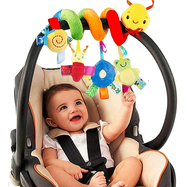 Baby Crib Hanging Rattles Toys, Cartoon Insect Spiral Hanging Toy with Rattle Bell for Infants