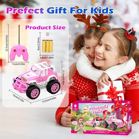 37 Qizebaby Pink RC Car for Girls, Remote Control Jeep Toy with LED Lights, Rechargeable Off-Road RC Truck, Gifts