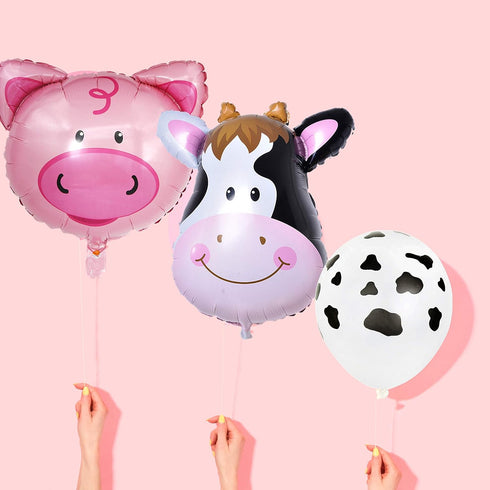 InBy 18pcs Farm Animal Balloons for 1st Birthday Party, Pig Cow Head, First Farm Animal Theme Balloon Garland