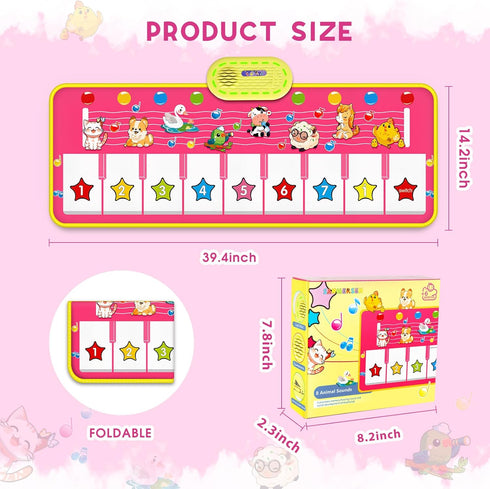 1 2 3 Floor Piano Mat for Toddlers, M SANMERSEN Kids Sensory Educational Dancing Keyboard Musical Mat, Animal Touch