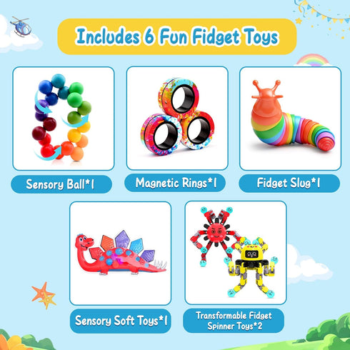 6 Pack 5-7-8-12 Fidget Toys Bulk for Kids & Adults,Sensory Travel Must Have,Autism Anxiety Stress Calm Down Must