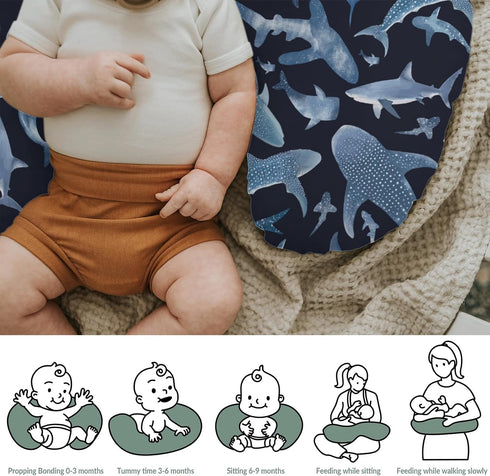 Blue Sharks Baby Nursing Pillow Covers for Boy Girl Sea Ocean Animal Nursing Pillow Slipcovers for Breastfeeding