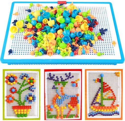 CDDLR 592Pcs Jigsaw Puzzle - Mix Colour Mushroom Nails Pegboard Educational Building Bricks for Kids