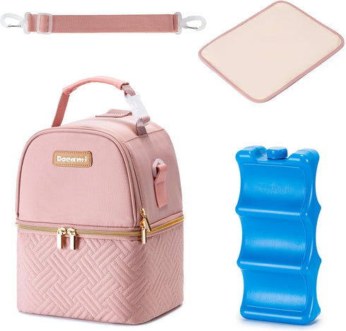 Docami Breastmilk Cooler Bag with Ice Pack & Mat Fit 6 Bottles Up