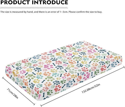 Streeyiu 52x28x8 Dog Paw Baby Crib Sheets for Boys Girls Colorful Paws Fitted Crib Sheet for Standard Crib and Toddler