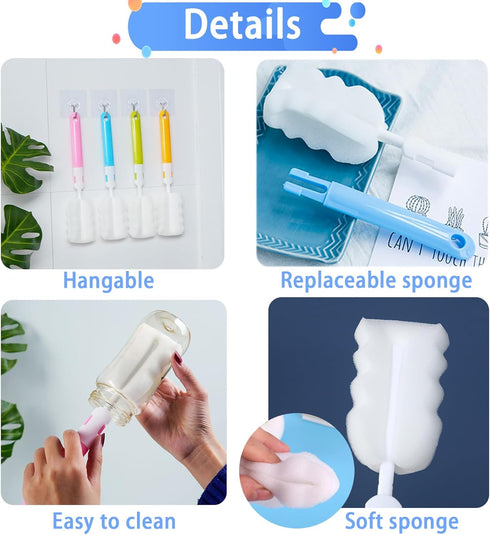 INVODA Cleaning Brush Set, 8PCS, Portable Bottle & Nipple Brushes, BPA Free, Ideal for Baby Bottles