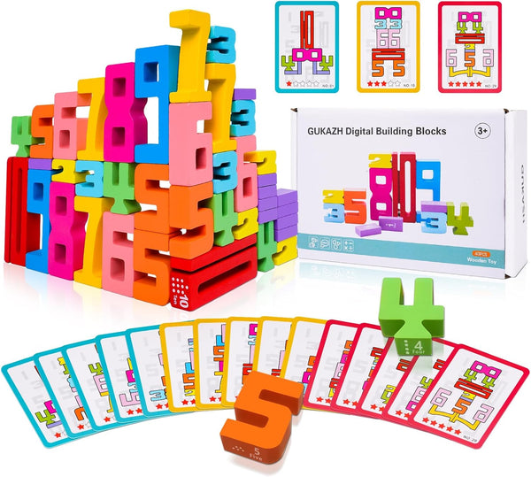 GUKAZH Educational Toys 40PCS Wooden Number Building Blocks Stacking Toys for Kids, Math