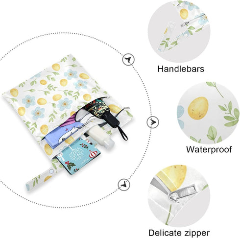 Burbuja 2 Pack, 2 Eggs Flower Wet Dry Bags for Baby Cloth Diaper Waterproof Reusable Wet Bag with Zippered Pockets
