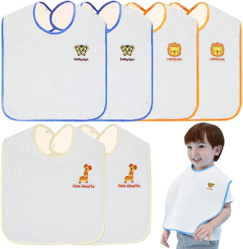 Set of 6 Large Waterproof Baby Bibs for Toddlers 1-6 Years, Bibs for Baby Boys and Girls