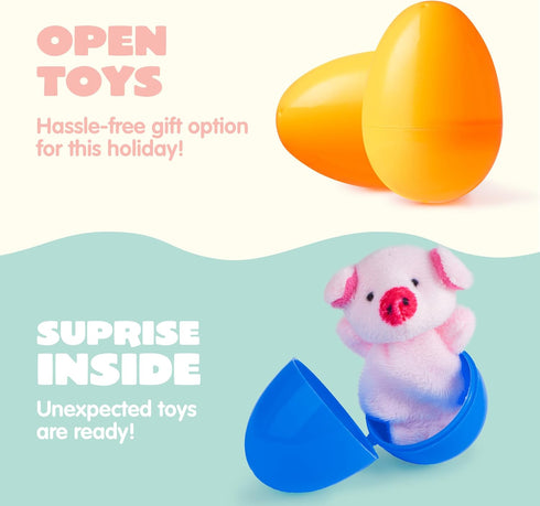 24 JOYIN Pcs Prefilled Easter Eggs with Animal Finger Puppets for Toddlers and Kids, Easter Basket Stuffers, Easter Egg