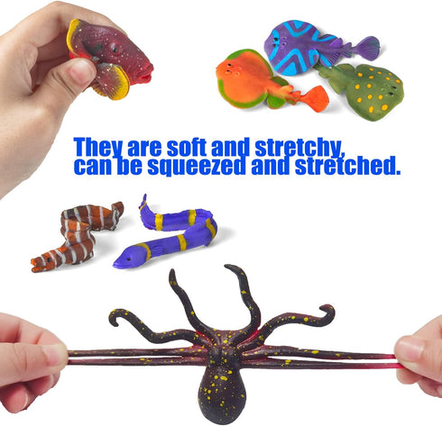 Niskaqsn 12 Pack Color Changing Sea Animal Toys,Change Color Ocean Animals Figures,Mold Free Bath Toys for Toddlers