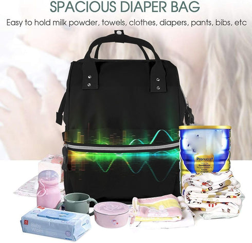 FHEDVBN Backpack Mummy Backpacks Daypack Cool Music sound wave Diaper Bag for Women Multifunction Waterproof for Mom