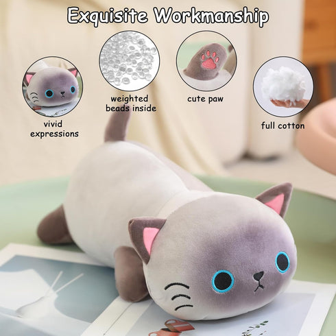 SQEQE Weighted Siamese Cat Plush, Weighted Siamese Cat Stuffed Animal for Anxiety, Cute Siamese Cat Plushies, Soft