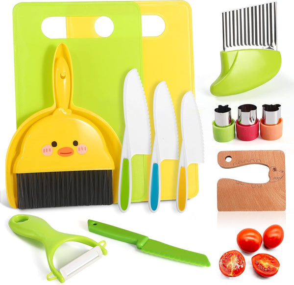 14 PC Safe Knife Kid Toddler Kitchen Set for Real Cooking, Montessori Tool Toy for Ages 2-10
