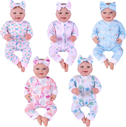 BABESIDE 5 Sets of Reborn Baby Doll Clothes with Doll Headband for
