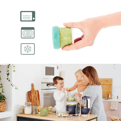 Set 4 (8oz Babymoov Baby Glass Food Jars, of Each) BPA-Free Storage Containers, Leakproof Lids, Microwave, Freezer