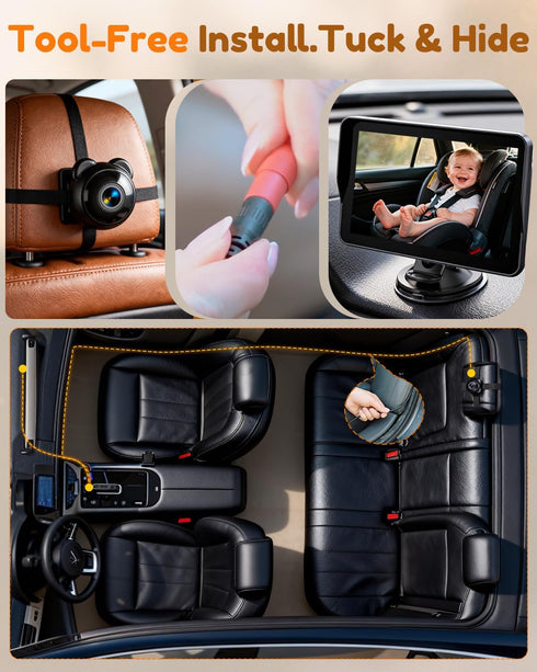 Yakry 7.2-Inch: 3X 5-Min 1080P 150 0-5) HD Baby Camera for Car Larger View, USB Easy to Install, Auto Night Vision