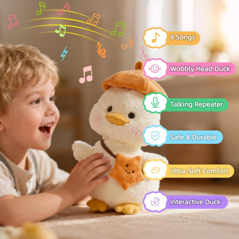 8 1-3 Plush Interactive Talking Duck Toy for Baby Toddler, Toys Boys Girls Gifts Singing Mimicking Repeating What You