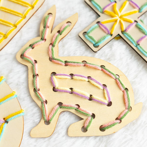 Set 4 Easter Basket Stuffers - Easter Basket Essentials - of Wooden Lacing Card Toys - Gifts for Girls Boys Teens