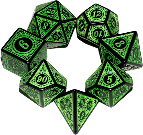 Carving in Green Black DND Dice Set for Board Games