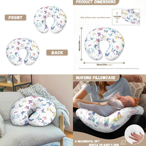 Goronwyfloyd 2 Multi Colorful Butterfly Nursing Pillow Cover for Baby Boy Girl Pieces Newborn U-Shaped Breastfeeding