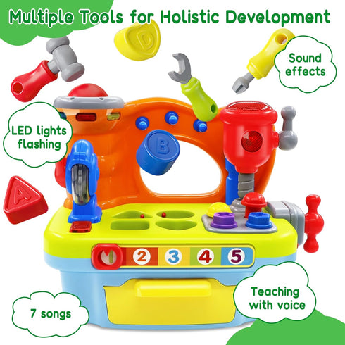 Musical Learning Workbench Baby Toys for 1 Year Old Boy Girl, Early Educational Sound Shape Tool Set for Kids Age 1-2