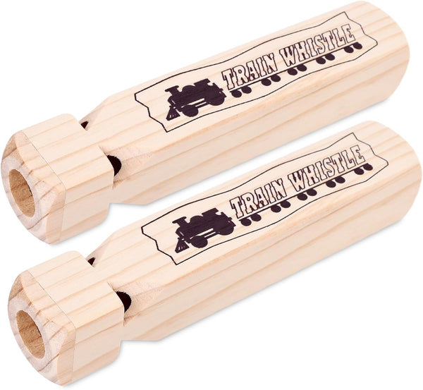 LovesTown 2PCS Kids Wooden Train Whistles - 4-Tone 7.3" Toy Whistles for Birthday Party Favors