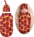 3D Funny Realistic Food Pepperoni Cheese Pizza Newborn Baby Swaddle Blanket with Beanie Hat, Soft Baby Receiving Blanket